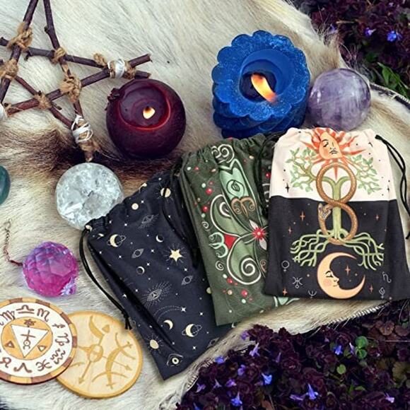 6 Large Printed Velvet Tarot Bags 7.1 X 5.9 | Oracle Card Bag | Runes Bag | - Picture 7 of 10